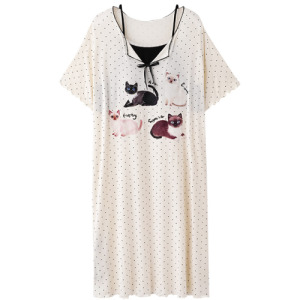 波點貓咪假兩件睡裙(多款尺寸)