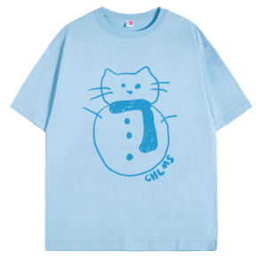 簡約線條小貓雪人貓棉T恤(多色可選)