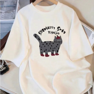 灰色花貓寬鬆長版T恤(多款可選)