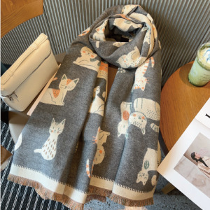 雙面貓咪仿羊絨圍巾(多款可選)