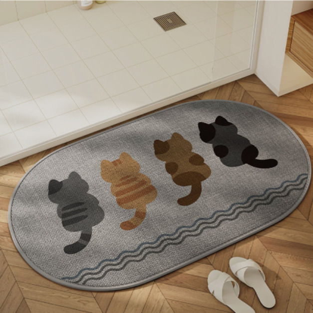 仿亞麻喵喵天團吸水地墊60x40cm(多款可選)