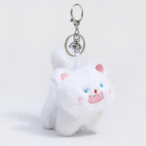 炸毛貓會搖尾巴鑰匙圈-白色