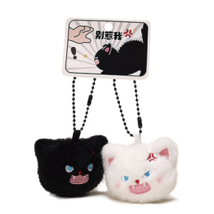 炸毛貓頭一對鑰匙圈吊飾