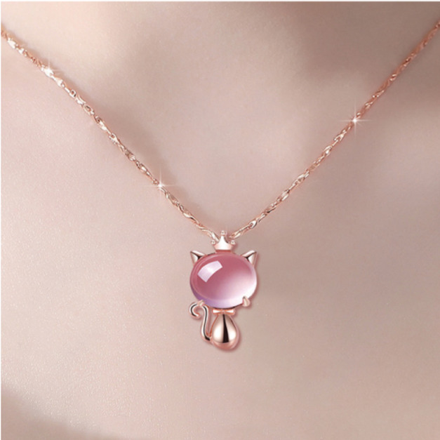 玫瑰金純銀999幸運貓項鍊