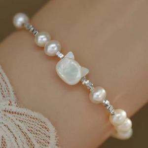 珍珠母貝貓咪碎銀手鍊