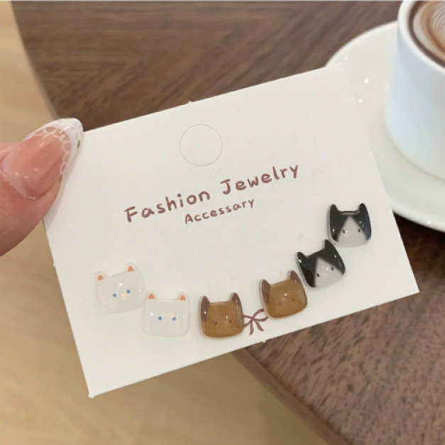 可愛貓咪耳環三件(兩款可選)