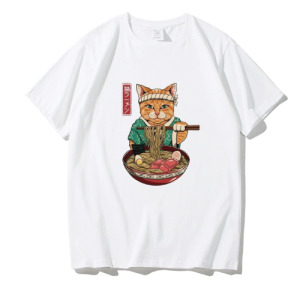 日系復古拉麵貓咪寬鬆T恤(多色可選)