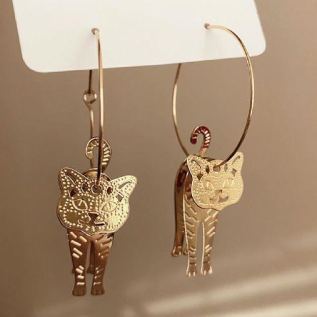 立體可晃動貓咪耳環