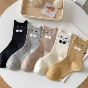 立體耳朵領結貓中筒襪(多款可選)