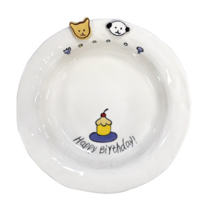 立體貓狗生日陶瓷盤-禮盒組