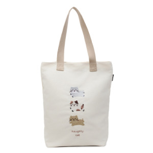 三隻福貓 拉鍊款厚帆布包(三色可選)