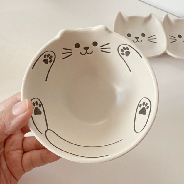 可愛貓咪陶瓷餐具-碗11.5cm (兩色可選)