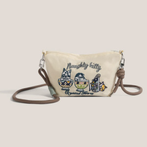 茶杯貓刺繡單肩斜背包(多色可選)