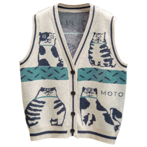 卡通貓針織開襟衫背心(多款可選)