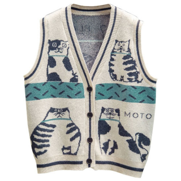 卡通貓針織開襟衫背心(多款可選)