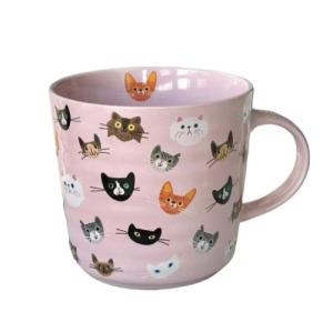 粉色貓咪陶瓷大馬克杯 600ml
