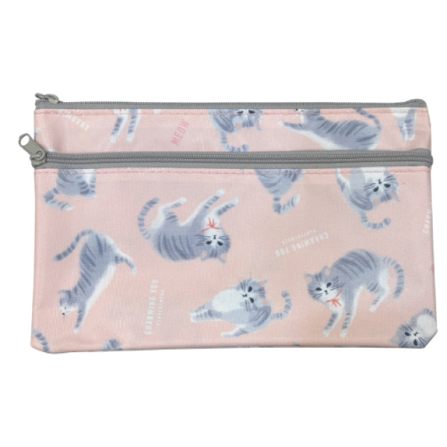 粉色貓咪雙層收納袋