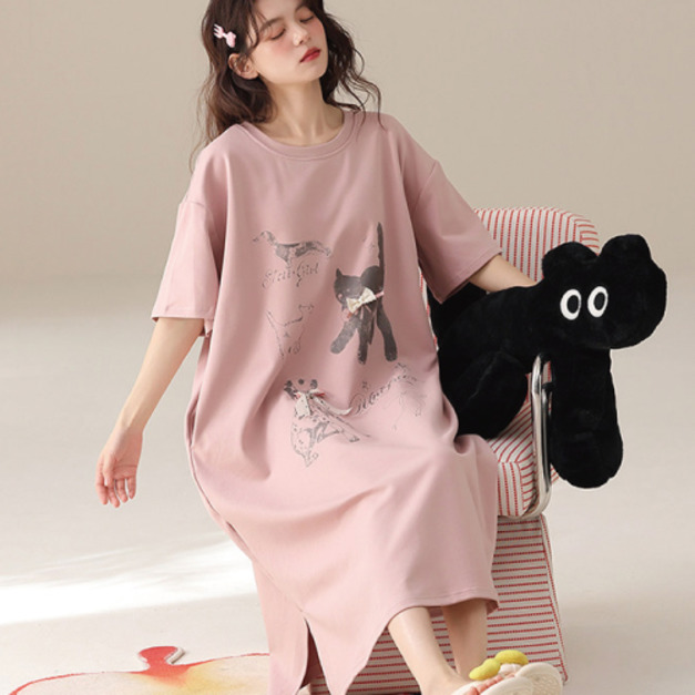 日系貓狗圖案附胸墊睡衣裙(多款可選)