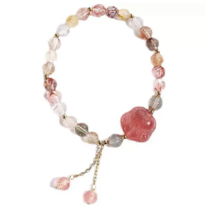 貓爪草莓晶螢石水晶手鍊(兩款可選)