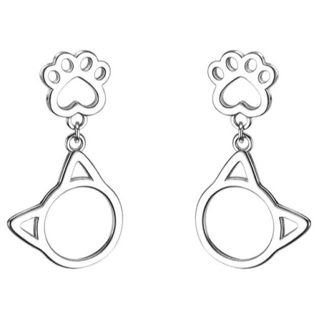 純銀貓爪貓頭耳環