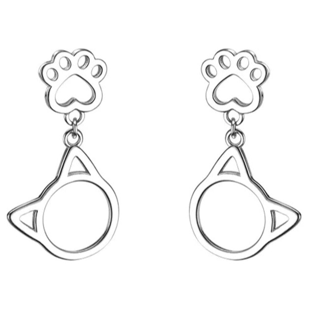 純銀貓爪貓頭耳環