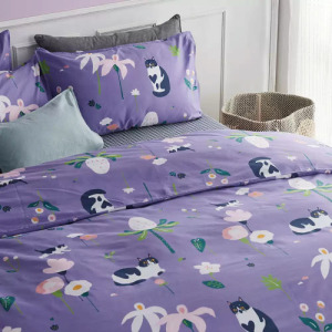 好物家居 紫鬱喵雙人床包1條+枕頭套2入 (三件組)	