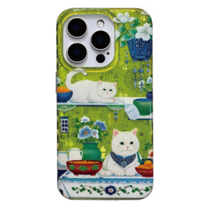 綠底青花瓷貓咪蘋果手機殼(多款可選)