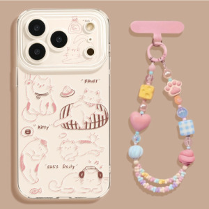 線條小貓手機殼+掛鏈(多款可選)