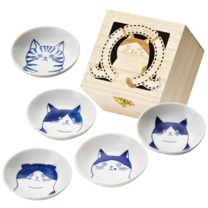 SHICHITA 美濃燒貓咪豆皿5入木盒