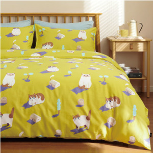 好物家居 芥末喵雙人床包1條+枕頭套2入 (三件組)