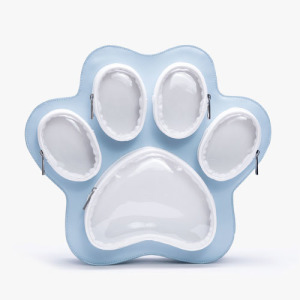 貓咪爪子大容量斜背雙肩包-大號藍白