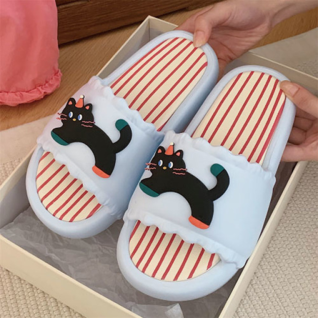 黑貓厚底拖鞋(多色可選)