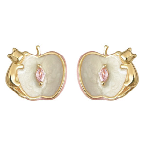 蘋果貓咪銀針琺瑯滴彩繪耳環