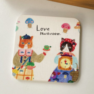 水彩鄉村風貓咪珪藻土方形杯墊(多款可選)