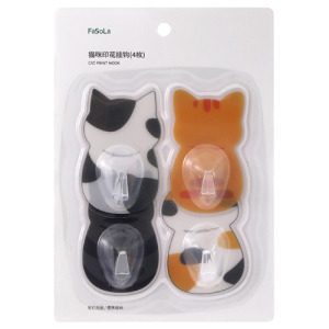 FaSoLa 無痕貓咪印花掛鉤 4入/組