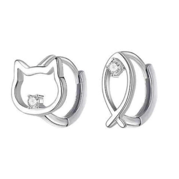 貓咪小魚銀耳扣