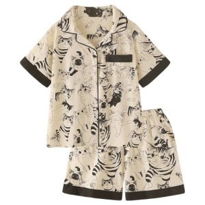 貓咪復古手繪風涼感睡衣套裝(多款尺寸)