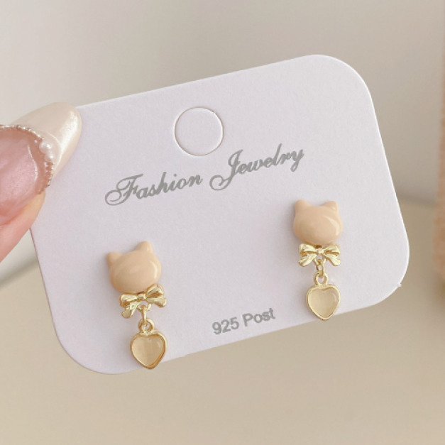 可愛貓咪家族耳環-貓咪愛心墜