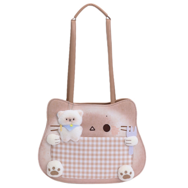 GIRRYA 貓咪格紋單肩雙肩包