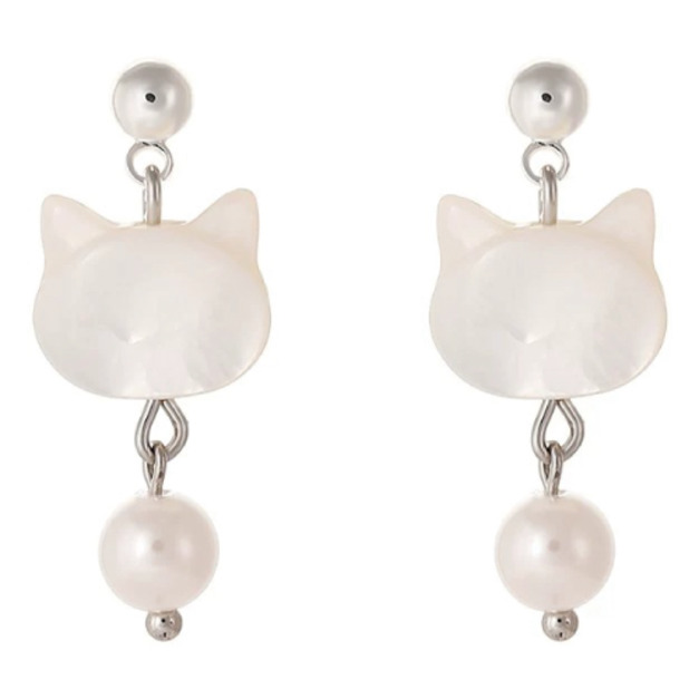 貓咪珍珠925純銀耳環一對