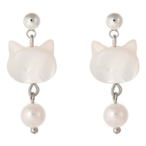 貓咪珍珠925純銀耳環一對