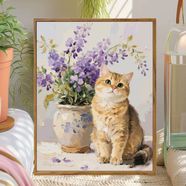 貓咪花卉DIY數字油畫40x50cm