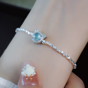 貓咪藍水翡翠碎銀手鍊禮盒