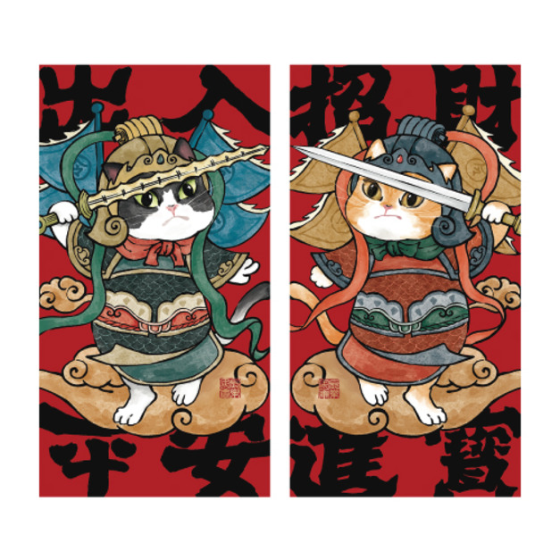 貓咪門神一對20x38cm