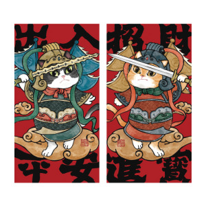 貓咪門神一對20x38cm