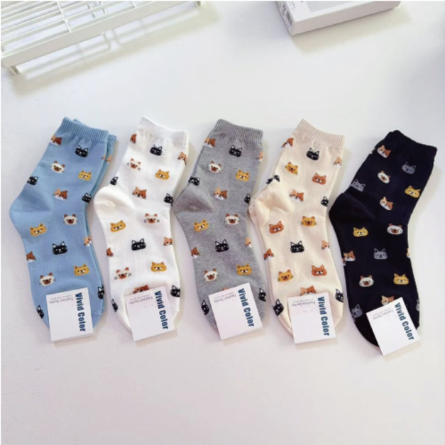 貓咪頭圖案中筒襪(多款可選)