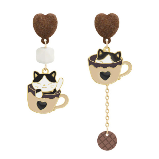 躲在咖啡杯貓咪耳環耳夾(兩款可選)