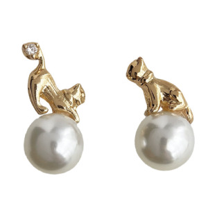 銀針不對稱貓咪耳釘耳環