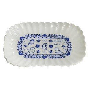 日本復古藍花貓陶瓷餐具-長方盤