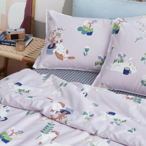 好物家居 香芋喵雙人床包1條+枕頭套2入 (三件組)	